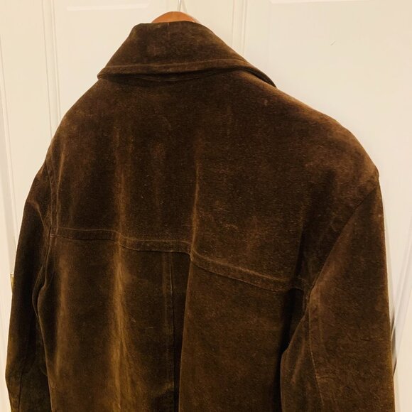 J CREW Suede Leather Jacket Lined Coat Button Down Wool Lining Brown Vintage 90s - Picture 10 of 13